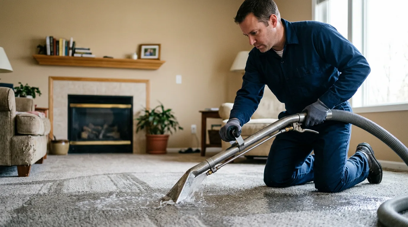 Water damage restoration technician working near Trevett, ME